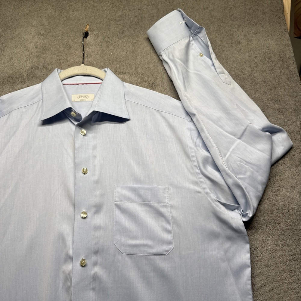 Eton Classic Fit Light Blue Micro Pattern Dress Shirt Men's‎ 17 43 Long Sleeve